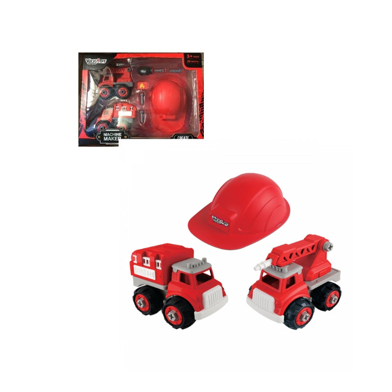 Bộ đồ chơi lắp ráp Vecto DIY - Hai xe cứu hỏa kèm theo nón VECTO VT1066