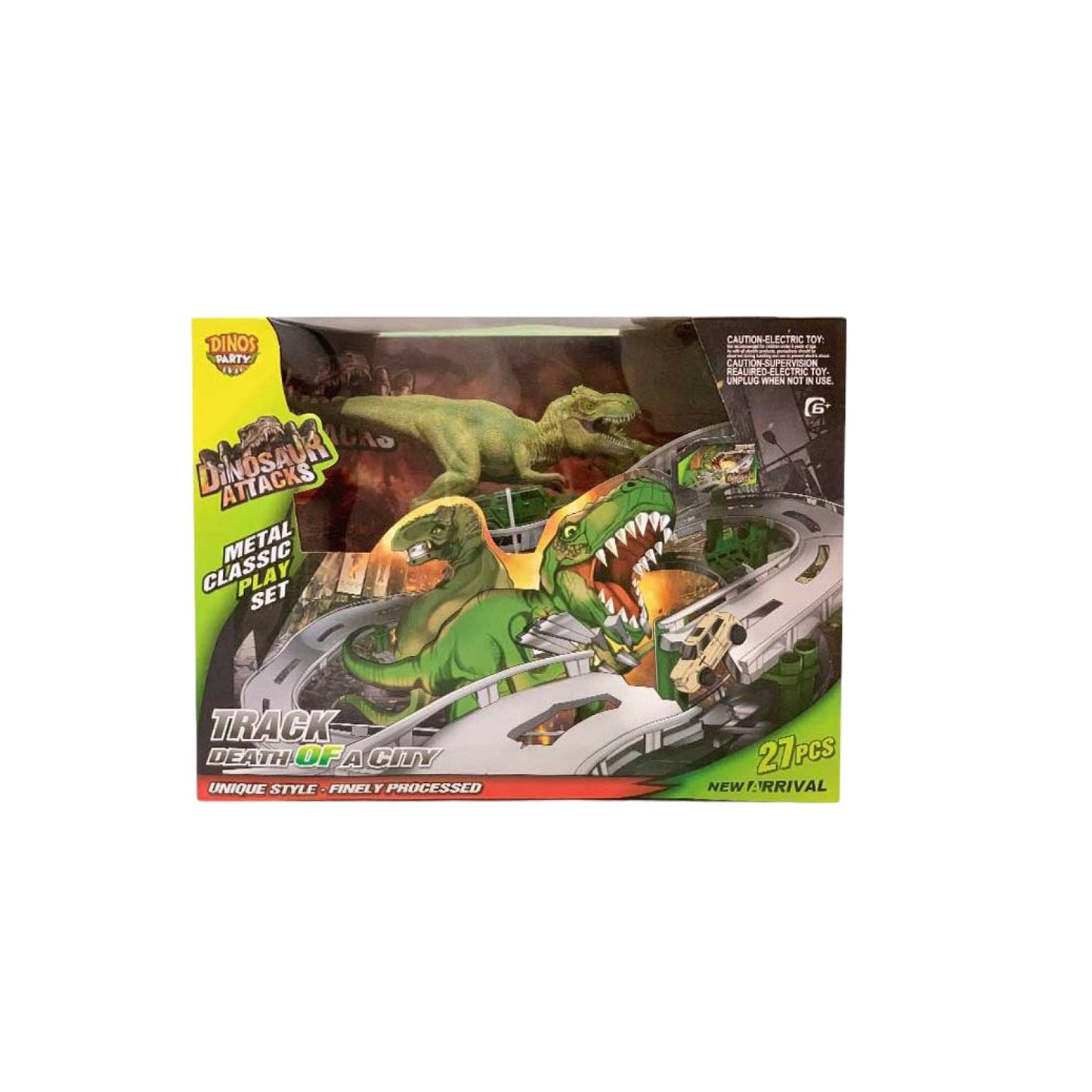 Bộ lắp ráp đường đua thành phố khủng long (xe chạy pin)_Xanh DINOS PARTY CM558-12