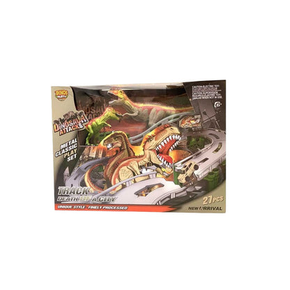 Bộ lắp ráp đường đua thành phố khủng long (xe chạy pin)_Nâu DINOS PARTY CM558-2
