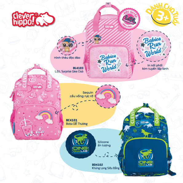 Ba lô Mini - Boba Dễ Thương Hồng CLEVERHIPPO BC4101