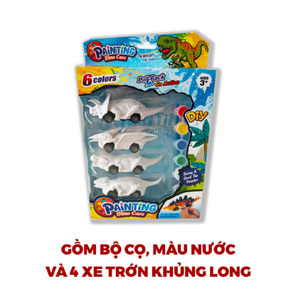 Bộ tô màu khủng long sáng tạo với 4 xe trớn đi kèm DINOS PARTY DN82A