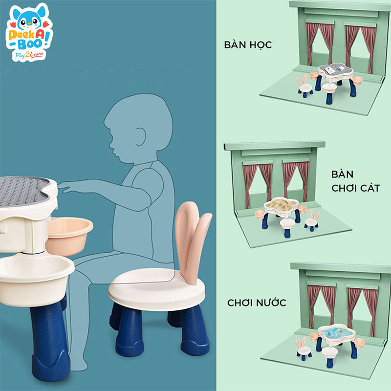 Bàn học kèm ghế cho bé size vừa PEEK A BOO H602-B
